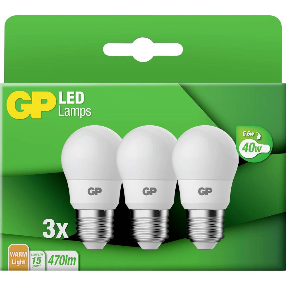 GP Batteries 740GPMGL087885B3 LED-lamp Energielabel F (A - G) E27 Globe 5.6 W = 40 W Warmwit (Ø x l) 45 mm x 84 mm 3 stuk(s)