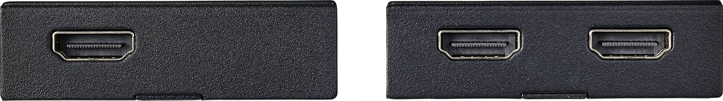 'Vooraanzicht van HDMI- en DisplayPort-aansluitingen op een apparaat.'