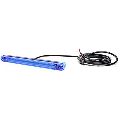 Een blauw LED-licht met zwart aansluitkabel, ontworpen voor voertuigen of veiligheidstoepassingen.