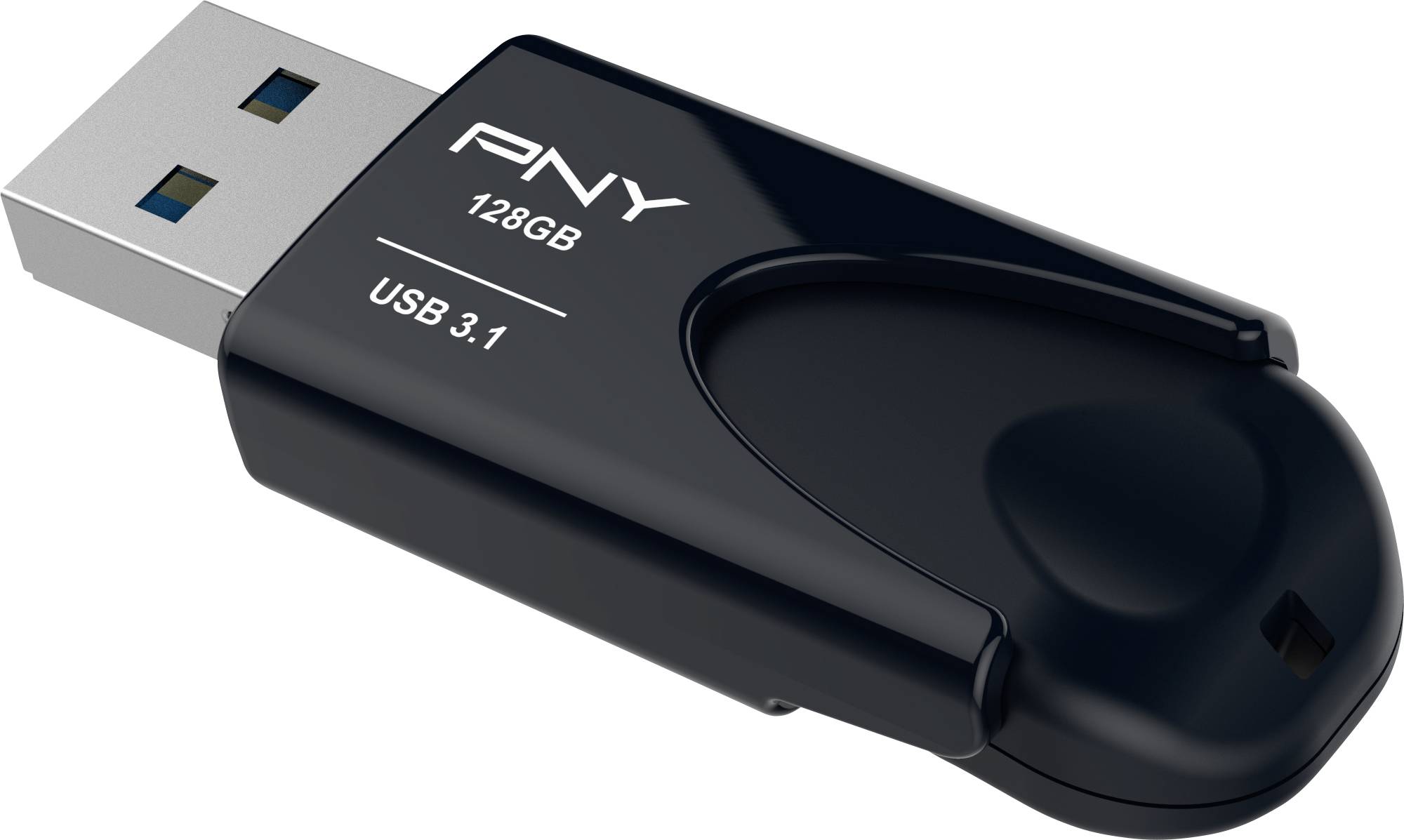 USB-stick van PNY met 128GB opslagcapaciteit en USB 3.1-technologie, zwart.