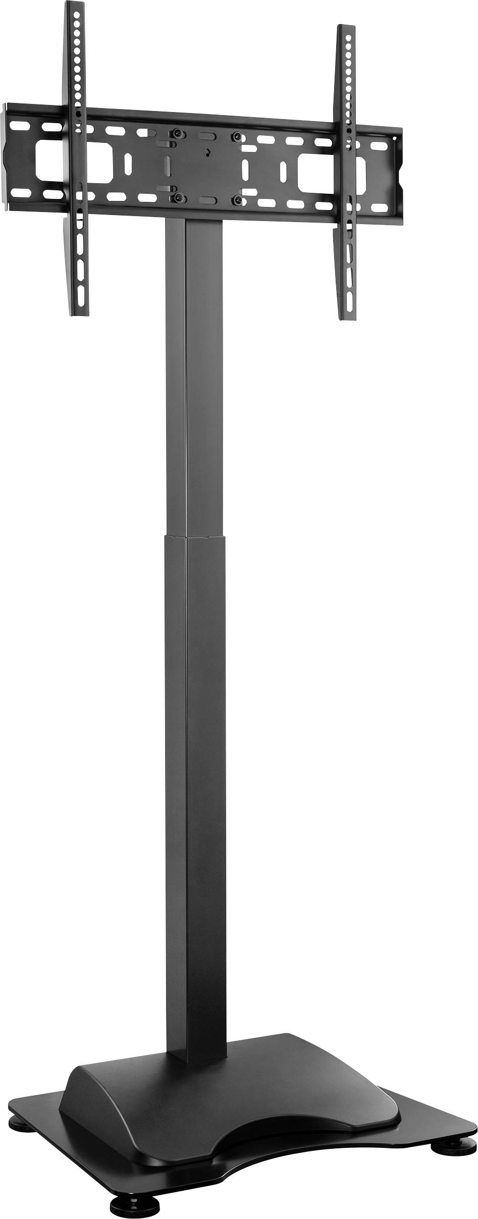 Hoogwaardige, verstelbare tv-standaard van metaal, geschikt voor flatscreens, met stabiele voet en eenvoudige montage.