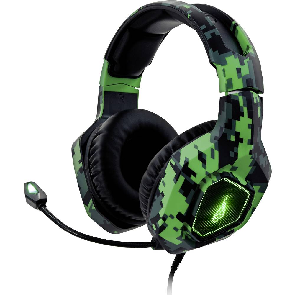 Surefire Gaming Skirmish Over Ear headset Gamen Kabel Stereo Camouflage groen Microfoon uitschakelbaar (mute), Volumeregeling