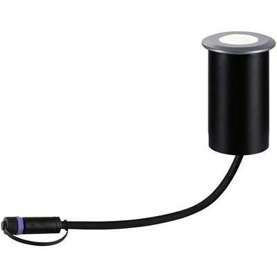 Een ronde zwarte LED-grondspot met een aansluitkabel. Geschikt voor buitentoepassingen en biedt gerichte verlichting.