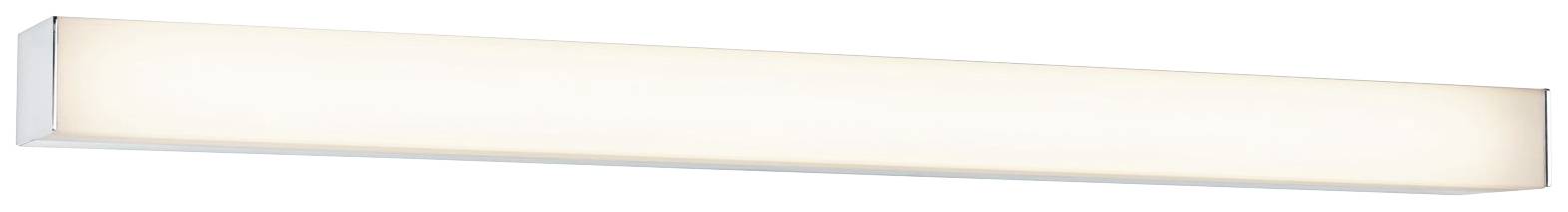 Een langwerpige, rechthoekige LED-wandlamp met diffuse, witte verlichting. Ideaal voor moderne ruimteverlichting.