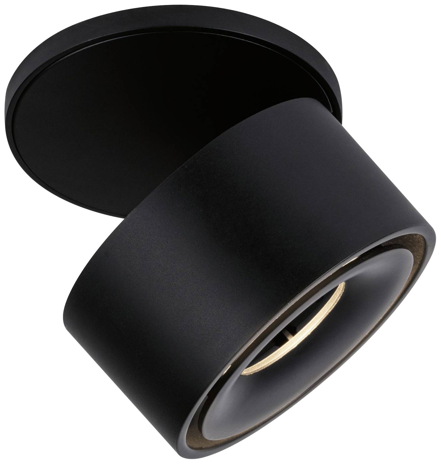 Plafondlamp in het zwart met rond ontwerp en kantelbare kop voor gerichte verlichting. Ideaal voor moderne interieurs.
