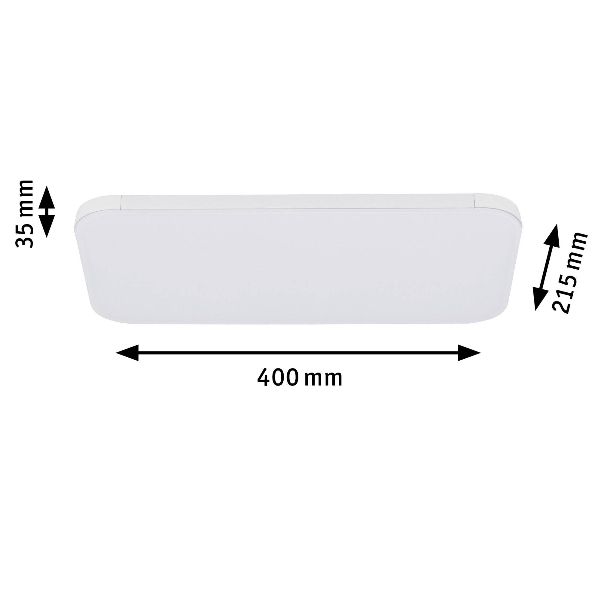 Rechthoekige LED-plafondlamp, wit, afmetingen: 400 mm x 215 mm x 35 mm.