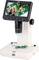 Digitale microscoop met scherm toont vergrote weergave van een groene printplaat.