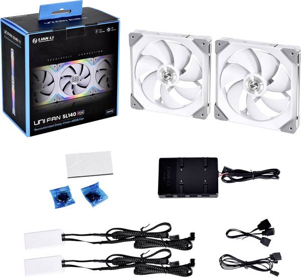 Lian Li UF-SL140-2W PC-ventilator Wit (b x h x d) 140 x 140 x 25 mm Incl. LED-verlichting