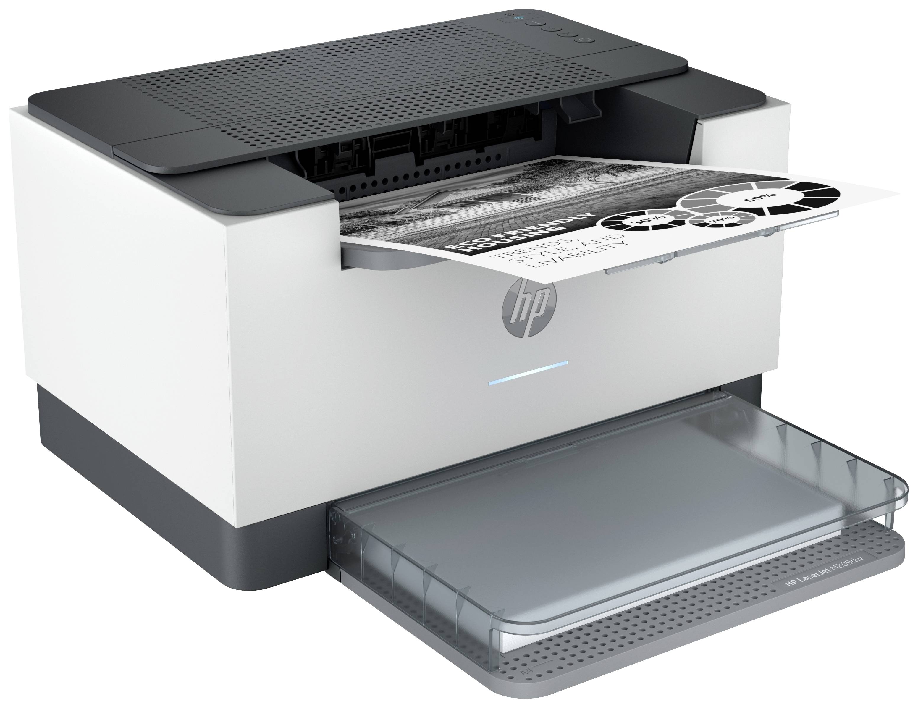 Een printer produceert een zwart-wit document met afbeeldingen. Het document bevat verschillende diagrammen en tekstblokken.