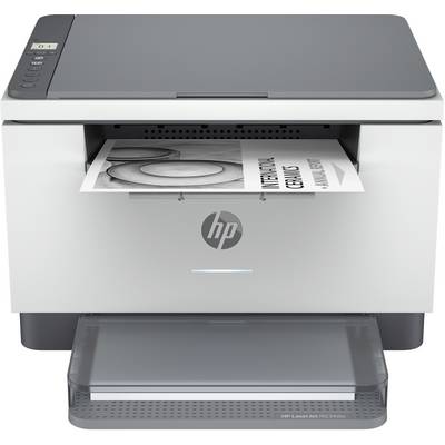 Een laser-multifunctionele printer drukt een zwart-witpagina af met de titel 'International Graphics'.