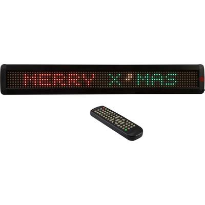 Lichtkrant met de boodschap 'Merry X-mas' in rode en groene letters, naast een afstandsbediening.
