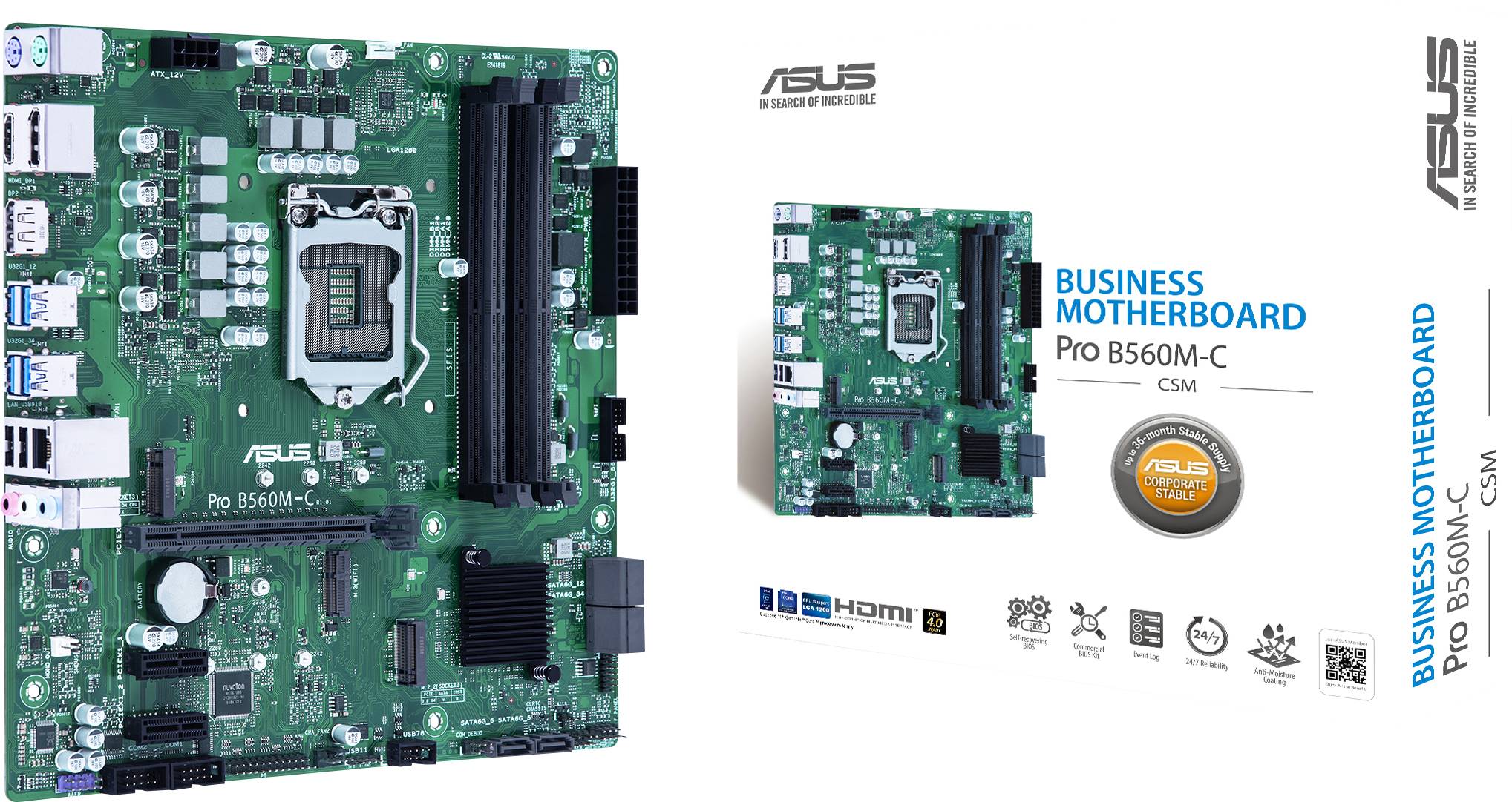 ASUS PRO B560M-C/CSM - Intel - LGA 1200 - Intel® Celeron® - Intel Core i9 - Intel® Pentium® G - DDR4-SDRAM - 128 GB