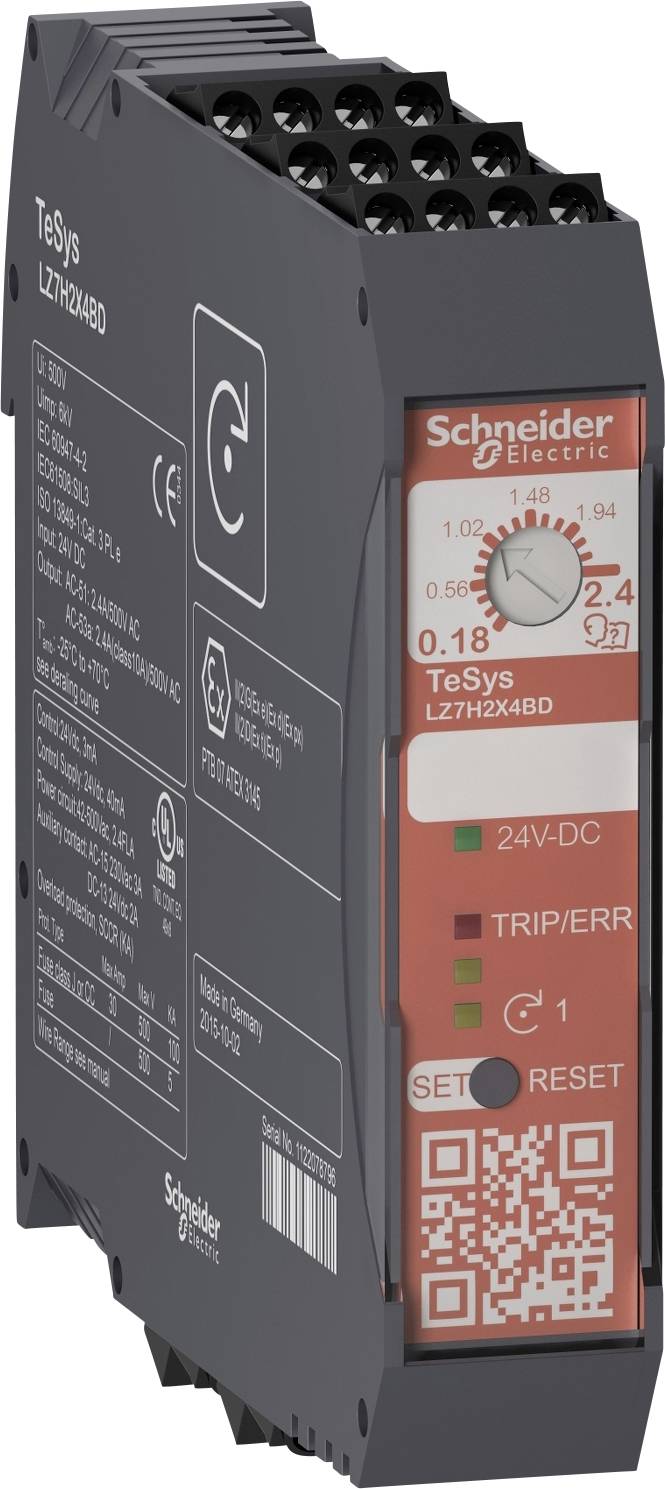 Afbeelding van een Schneider Electric apparaat, model TeSys LZ7H2X48D. Het toont de voorzijde met controle- en indicatorelementen.