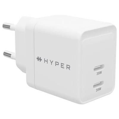 Wit 35W dual-USB-C-oplaadapparaat met het 'HYPER'-logo, geschikt voor snel opladen van elektronische apparaten.