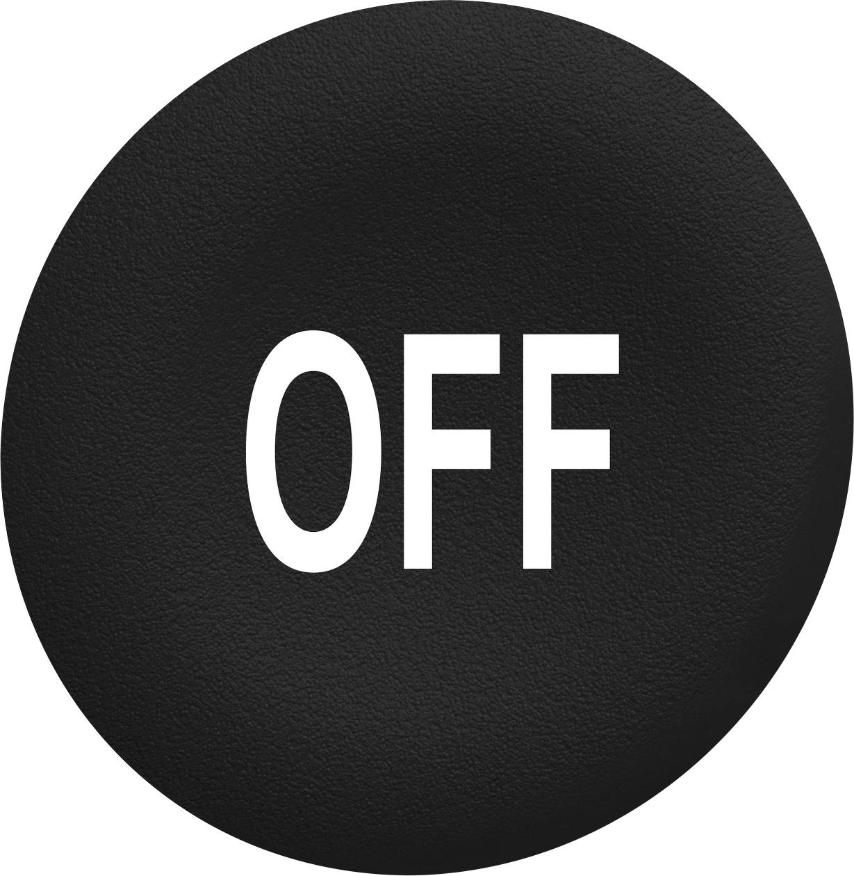 Zwarte cirkel met witte tekst 'OFF' in het midden.