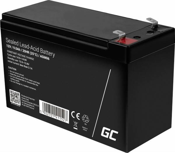 Green Cell Green Cell - USV-Akku - 1 x Batterie - Bleisäure Loodaccu 12 V 9 Ah Loodvlies (AGM) (b x h x d) 151 x 95 x 65 mm Kabelschoen 6.35 mm Cyclusbestendig, Onderhoudsvrij