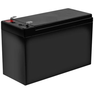 Zwarte rechthoekige accu met aansluitingen linksboven. Gebruik: energievoorziening voor elektronische apparaten.