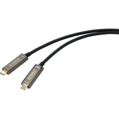Een grijs Thunderbolt-kabel met twee aansluitingen, gemerkt met 'SpeaKa Professional'.