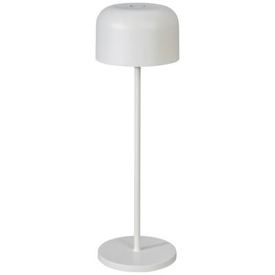 Witte staande lamp met cilindrische lampenkap en slanke voet, modern design.