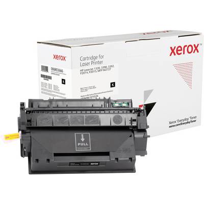 Xerox-laserprintertonerpatroon en verpakking. De patroon is zwart en compatibel met HP-printermodellen.