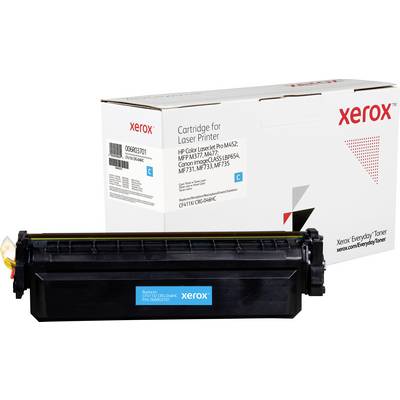 Zwarte tonercartridge van Xerox voor een witte verpakking met rood 'Xerox'-logo. Geschikt voor verschillende HP- en Canon-printermodellen.