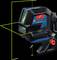 Bosch-laserwaterpas, model GCL 2-50 G, projecteert horizontale en verticale groene lijnen voor nauwkeurige uitlijning.