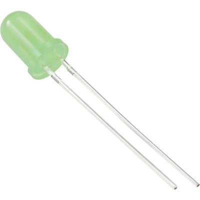 Groene lichtgevende diode (LED) met twee lange metalen poten die dienen als elektrische aansluitingen. Deze wordt gebruikt in elektronische apparaten.