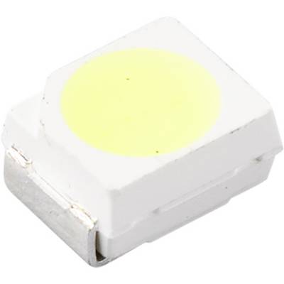 Een kleine, witte led met een gele lichtgevende oppervlakte, vierkant en aan de zijkanten afgesloten, geschikt voor elektronische schakelingen.