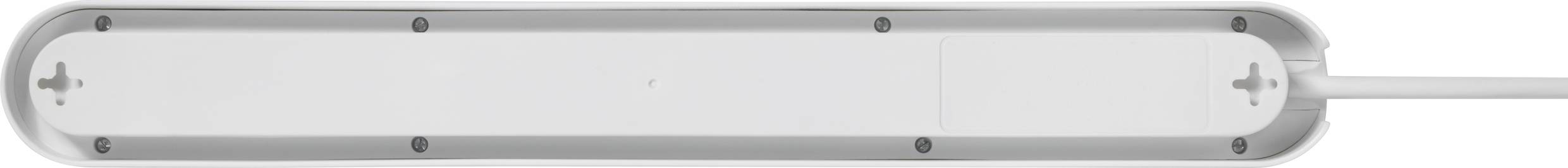 Rechthoekige LED-lamp met metalen rand en meerdere bevestigingspunten. Kabel komt aan één uiteinde van de lamp naar buiten.