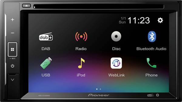 Pioneer AVH-A240DAB Autoradio met scherm dubbel DIN Aansluiting voor stuurbediening, Aansluiting voor achteruitrijcamera, Bluetooth handsfree, DAB+ tuner