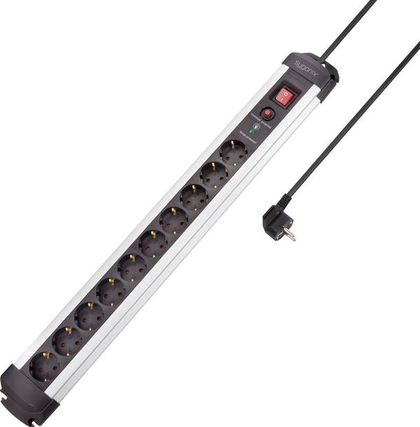Sygonix SY-4755616 Overspanningsveilige stekkerdoos 10-voudig Zilver, Zwart Randaarde stekker 1 stuk(s)