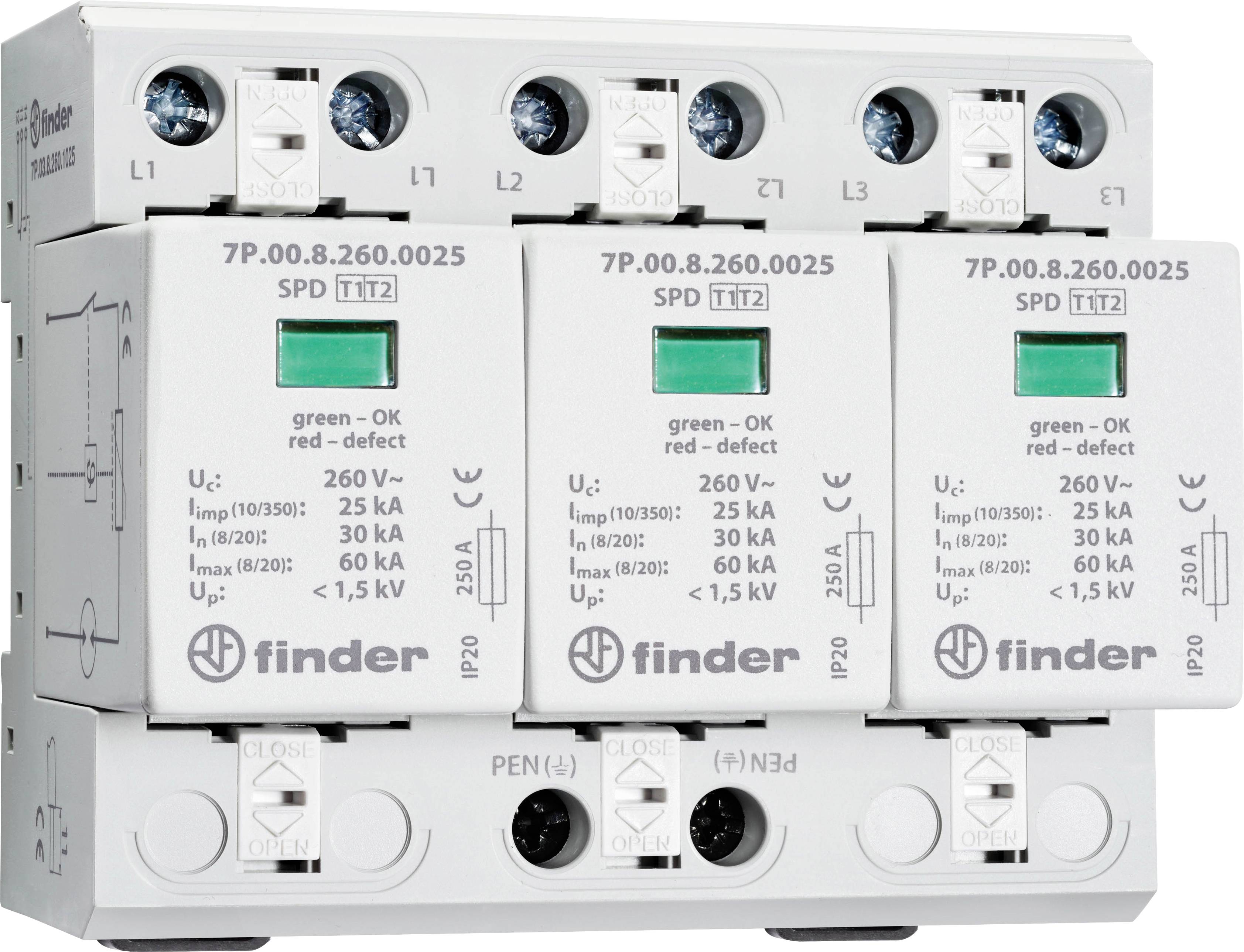 Finder 7P.03.8.260.1025 7P.03.8.260.1025 Overspanningsveilige afleider Overspanningsbeveiliging voor: Verdeelkast 1 stuk(s)