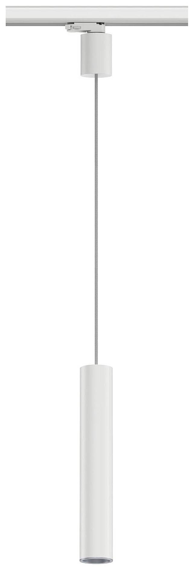 Hangende, cilindrische hanglamp in het wit met een smal ontwerp, geschikt voor moderne interieurs.