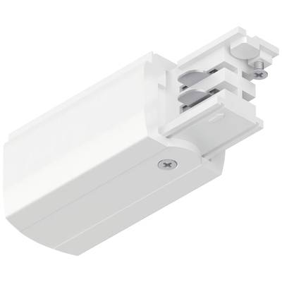 Een wit elektrisch onderdeel met schroeven, dat dient voor het verbinden van componenten of voor bevestiging in een technische toepassing.