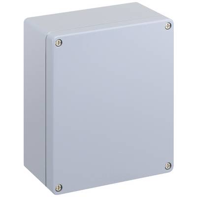 Metalen behuizing met schroefsluitingen in de hoeken, waarschijnlijk geschikt voor elektrische of elektronische componenten.