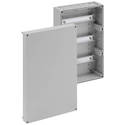 Behuizing voor wandmontage met afneembare deksel, toont de binnenkant met meerdere compartimenten voor kabel- of elektro-installatie.