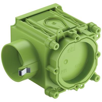 Groene kunststof behuizing met cilindrische aansluiting links en vierkante voorzijde, gebruikt voor elektrotechnische installaties.