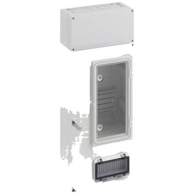 Rechthoekige witte behuizing met afneembare voorklep en transparant venster. Geschikt voor opslag van technische componenten.
