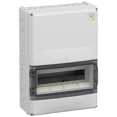 Elektrische verdeelkast met transparante deksel en groen diagram. Geschikt voor de verdeling van elektrische circuits in gebouwen.