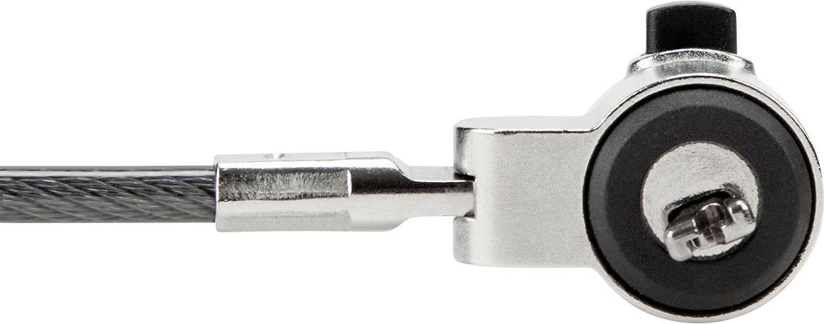 Vergrendelingsmechanisme met kabel, metalen componenten en draaibare sluiting, voor het beveiligen van voorwerpen.