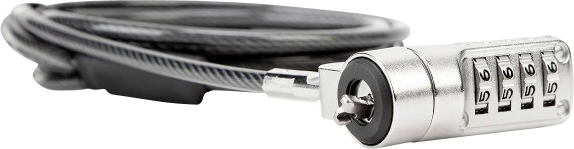 Zwart-zilver cijferslot met een lang stalen kabel, ingesteld op '5555', dient ter beveiliging van waardevolle voorwerpen.