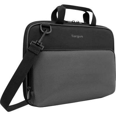 Zwarte en grijze laptoptas met handgreep en afneembare schouderband. Geschikt voor het veilig vervoeren van een laptop.