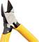 Zijkniptang met gele handgreep tegen een witte achtergrond, geschikt voor het knippen van draad en dunne metalen stukken.