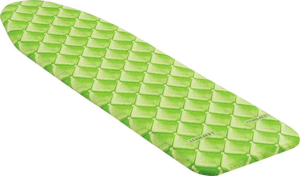 Een groen strijkplankhoesje met visgraatpatroon.