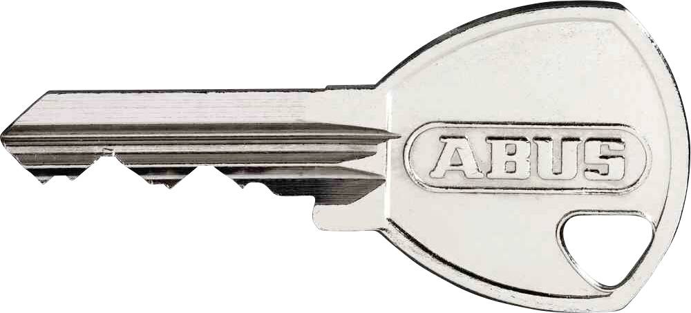 Zilveren sleutel met het opschrift 'ABUS' op de kop.