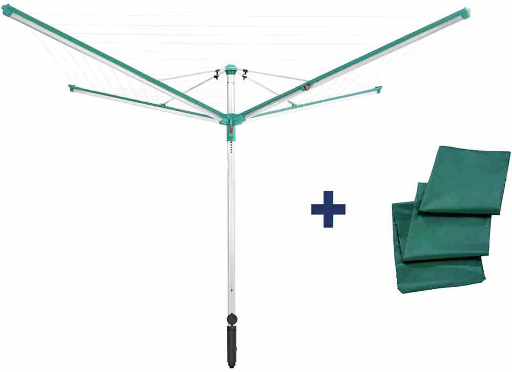 Droogrek met vier armen dat rechtop staat. Rechts ernaast liggen drie groene beschermhoezen.