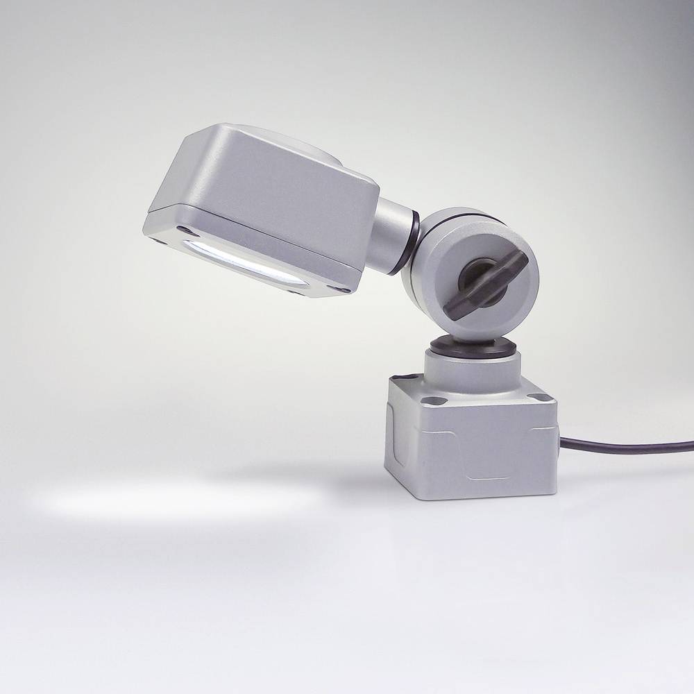 Een moderne bureaulamp met een rechthoekige, verstelbare kop, gemonteerd op een flexibel scharnier. Ideaal voor nauwkeurige verlichting.