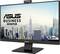 Een ASUS Business-monitor toont een skyline met hoge wolkenkrabbers. Een webcam is bovenaan de monitor geplaatst.