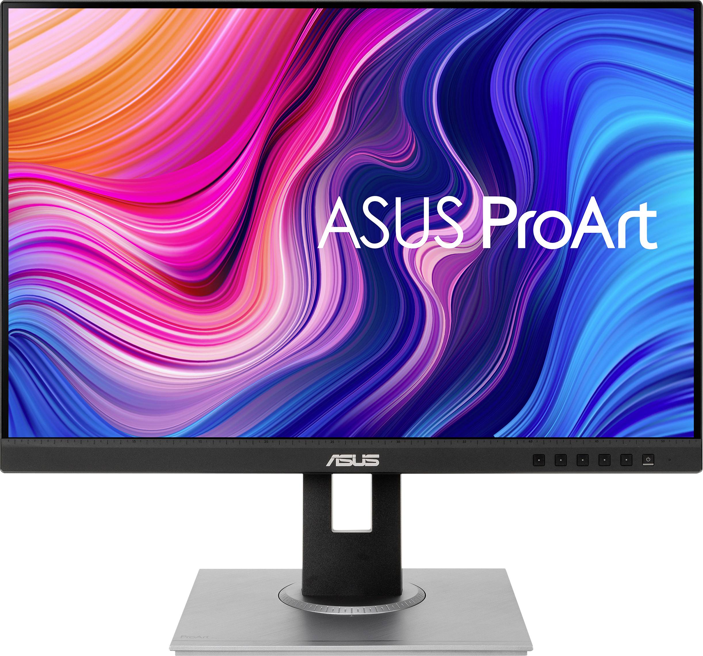 Een ASUS ProArt Monitor met levendige gekleurde golven op het scherm. De merknaam 'ASUS ProArt' staat centraal in het display.