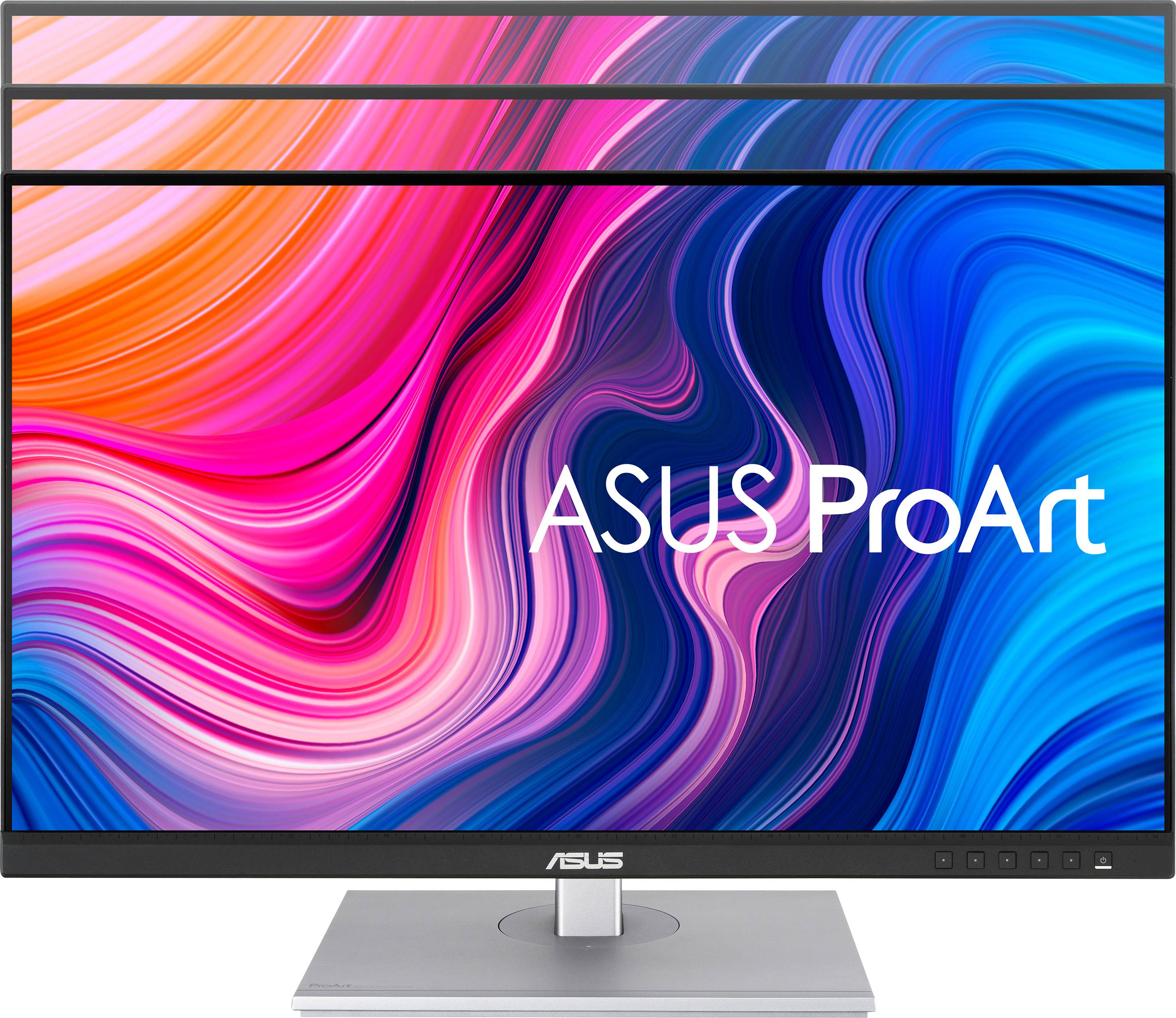 ASUS ProArt-monitor met levendige kleurwervels op het scherm, geschikt voor creatief en professioneel werk.